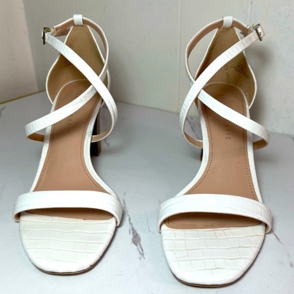 Kelly & Katie White Croc-Texture Strappy Heeled Sandals
